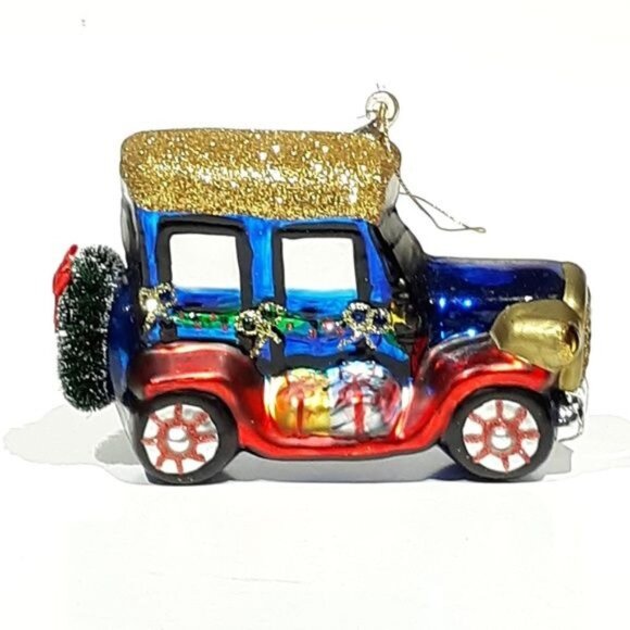 Mouth Blown Hand painted Vintage Car Ornament Bottle Brush Wreath - Picture 1 of 8